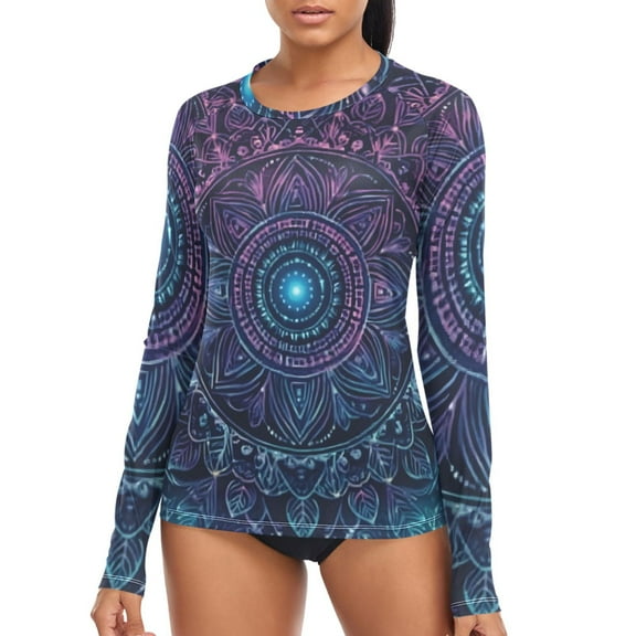 joogoo Womens UPF 50  Sun Shirts Ethnic Mandala Beautiful Long Sleeve UV Protection Rash Guard Tops L