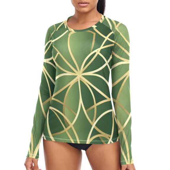 joogoo Womens UPF 50  Rash Guard Ethnic Stripe Pattern Long Sleeve UV Protection Sun Shirts Tops S