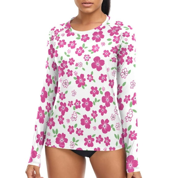 joogoo Womens UPF 50  Sun Shirts Floral Pattern Long Sleeve UV Protection Rash Guard Tops S