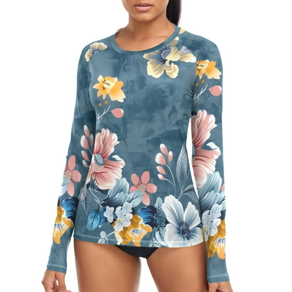 joogoo Womens UPF 50  Sun Shirts Flower Botanicals Long Sleeve UV Protection Rash Guard Tops XS