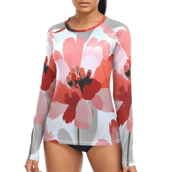 joogoo Womens UPF 50  Sun Shirts Flower Oil Paint Long Sleeve UV Protection Rash Guard Tops S