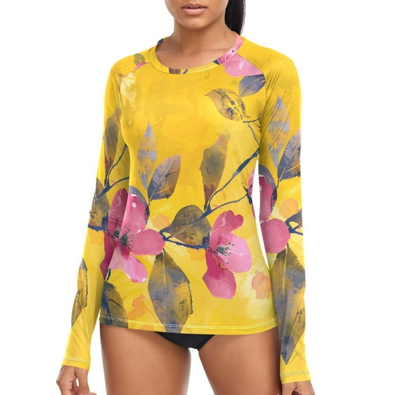 joogoo Womens UPF 50 Sun Shirts Flower Oil Pattern Long Sleeve UV Protection Rash Guard Tops L
