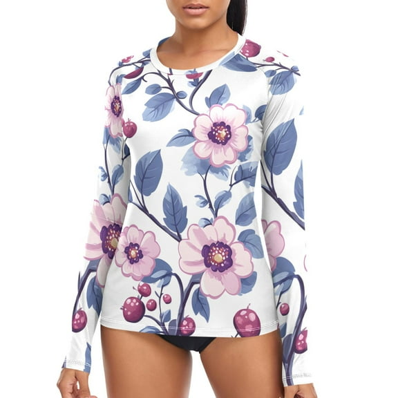 joogoo Womens UPF 50  Rash Guard Flower Paint Long Sleeve UV Protection Sun Shirts Tops XL