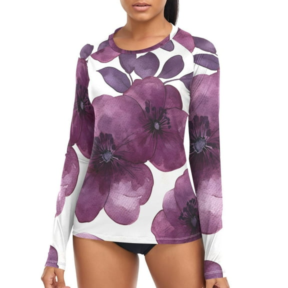 joogoo Womens UPF 50 Rash Guard Flower Pattern Long Sleeve UV Protection Sun Shirts Tops XL
