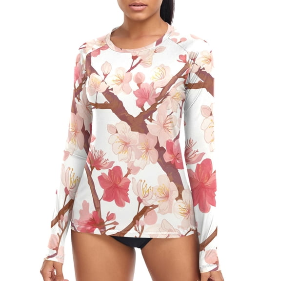 joogoo Womens UPF 50  Sun Shirts Flower on Tree Long Sleeve UV Protection Rash Guard Tops M