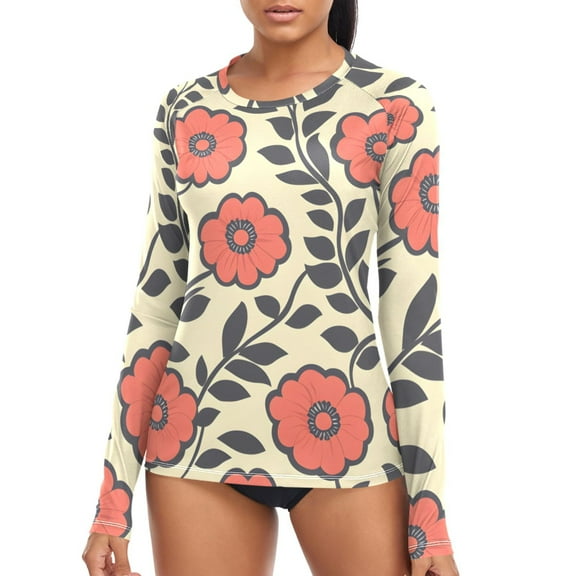 joogoo Womens UPF 50+ Sun Shirts Flowers Long Sleeve UV Protection Rash Guard Tops S