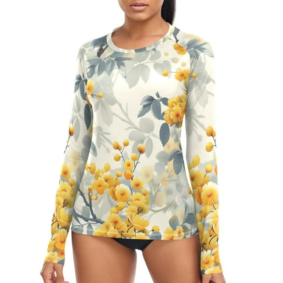 joogoo Womens UPF 50  Rash Guard Fruit Flower Long Sleeve UV Protection Sun Shirts Tops M