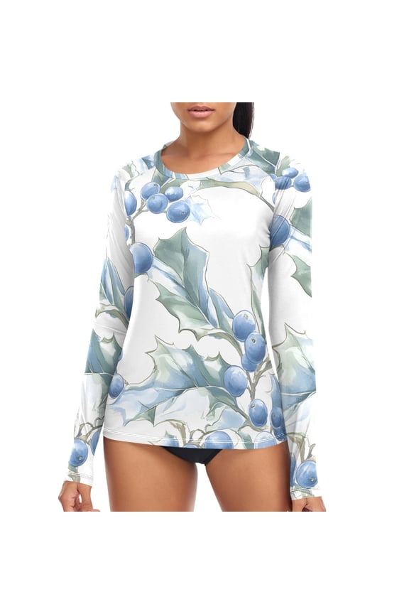 Womens UPF 50+ Sun Shirts Fruit Winter Long Sleeve UV Protection Rash Guard Tops M