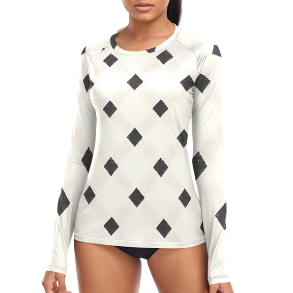 joogoo Womens UPF 50+ Sun Shirts Geometric Checkered Long Sleeve UV Protection Rash Guard Tops XL