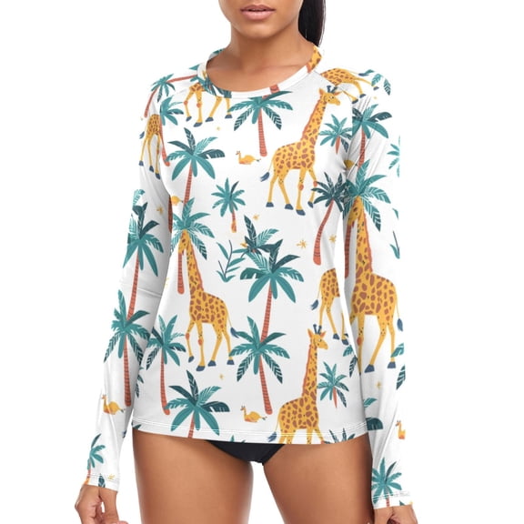 joogoo Womens UPF 50 Sun Shirts Giraffes Palm Tree Long Sleeve UV Protection Rash Guard Tops S