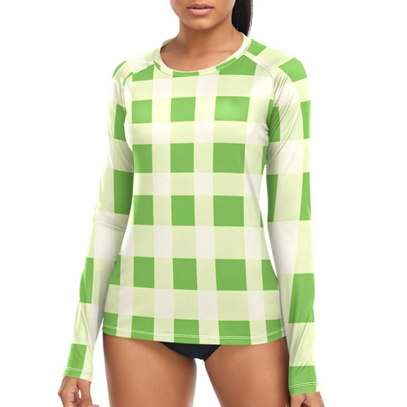 joogoo Womens UPF 50  Sun Shirts Green Checkered Long Sleeve UV Protection Rash Guard Tops XL