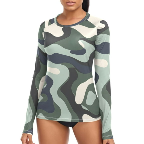 joogoo Womens UPF 50  Sun Shirts Green Graffiti Long Sleeve UV Protection Rash Guard Tops XS