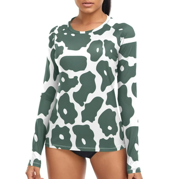 joogoo Womens UPF 50 Sun Shirts Green Leopard Pattern Long Sleeve UV Protection Rash Guard Tops L