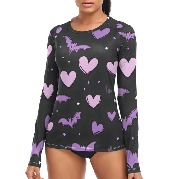 joogoo Womens UPF 50+ Sun Shirts Hearts Bats Long Sleeve UV Protection Rash Guard Tops M