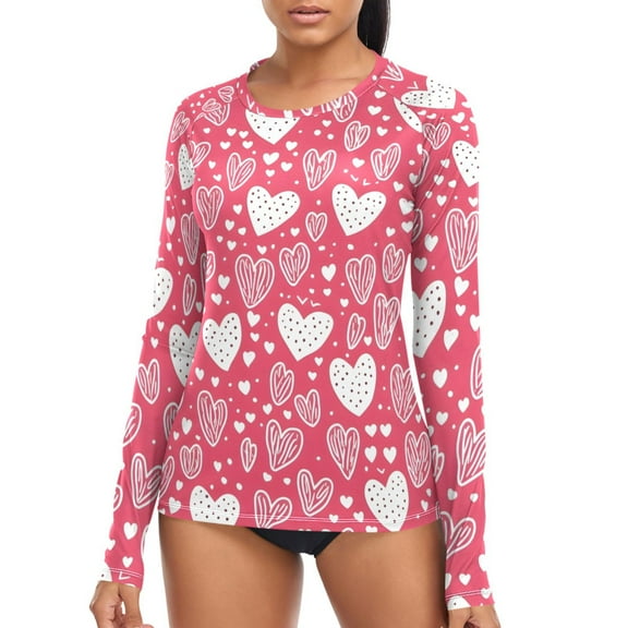 joogoo Womens UPF 50  Sun Shirts Hearts Long Sleeve UV Protection Rash Guard Tops L