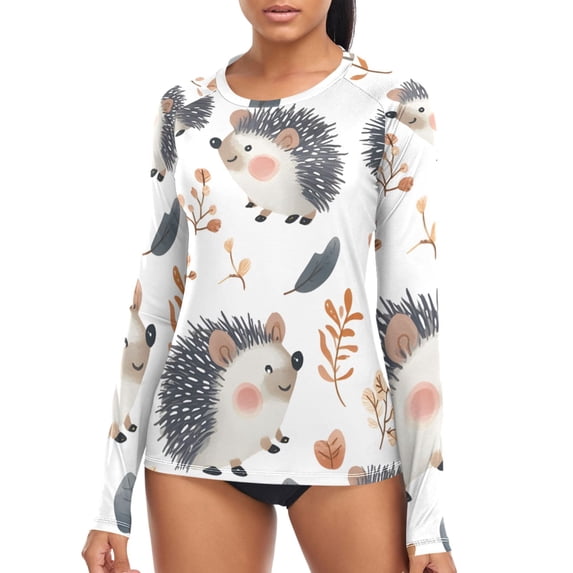 joogoo Womens UPF 50+ Sun Shirts Hedgehog Autumn Leave Long Sleeve UV Protection Rash Guard Tops XL