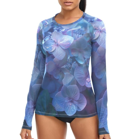 joogoo Womens UPF 50  Sun Shirts Hydrangeas with Water Drop Long Sleeve UV Protection Rash Guard Tops S