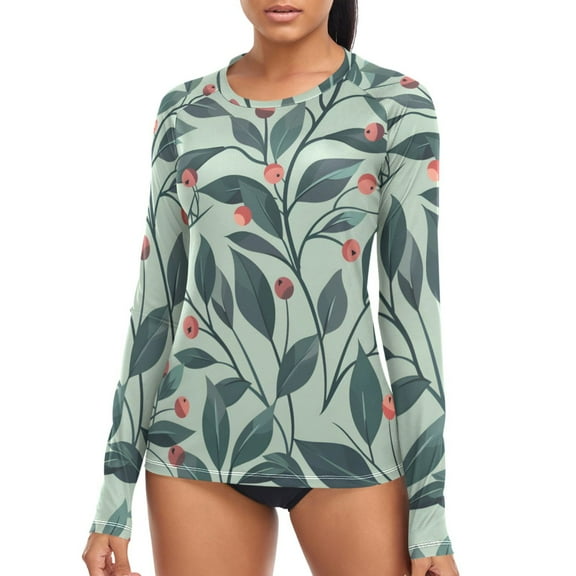 joogoo Womens UPF 50  Sun Shirts Leaves Long Sleeve UV Protection Rash Guard Tops S