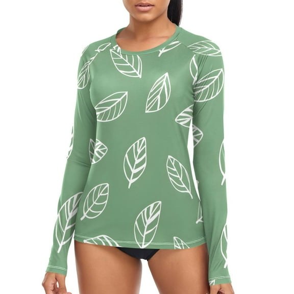 joogoo Womens UPF 50  Rash Guard Leaves Paint Long Sleeve UV Protection Sun Shirts Tops L