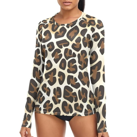 joogoo Womens UPF 50+ Rash Guard Leopard Animal Skin Long Sleeve UV Protection Sun Shirts Tops S