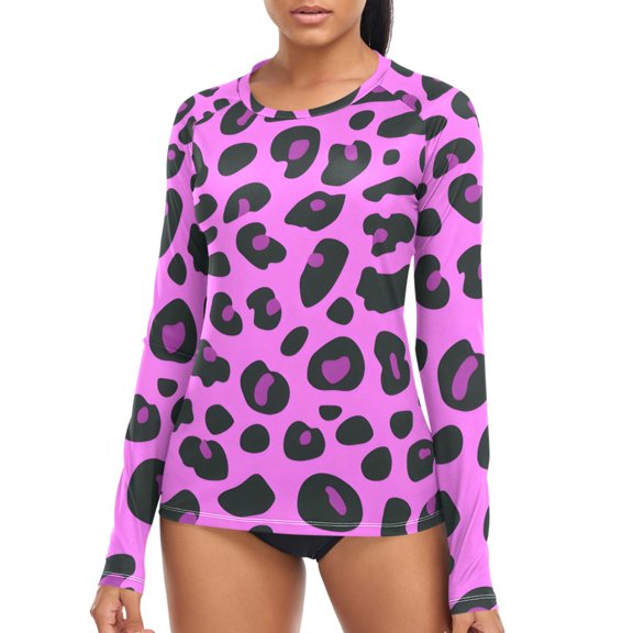 joogoo Womens UPF 50  Sun Shirts Leopard Long Sleeve UV Protection Rash Guard Tops L