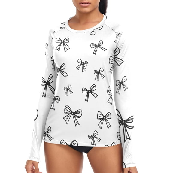 joogoo Womens UPF 50+ Rash Guard Line Bows Long Sleeve UV Protection Sun Shirts Tops M