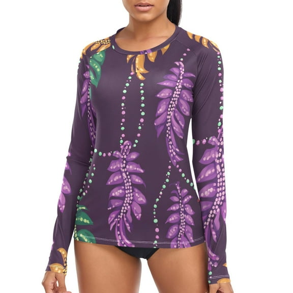 joogoo Womens UPF 50  Sun Shirts Mardi Gras Feathers Long Sleeve UV Protection Rash Guard Tops L