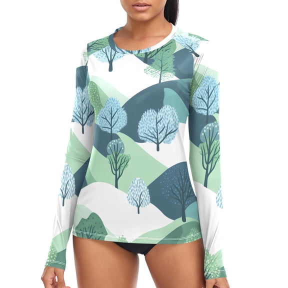 joogoo Womens UPF 50+ Rash Guard Mountain Print Long Sleeve UV Protection Sun Shirts Tops M