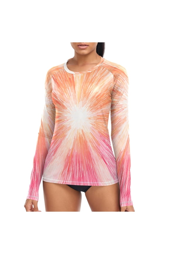 Womens UPF 50+ Sun Shirts Orange Fireworks Long Sleeve UV Protection Rash Guard Tops XL