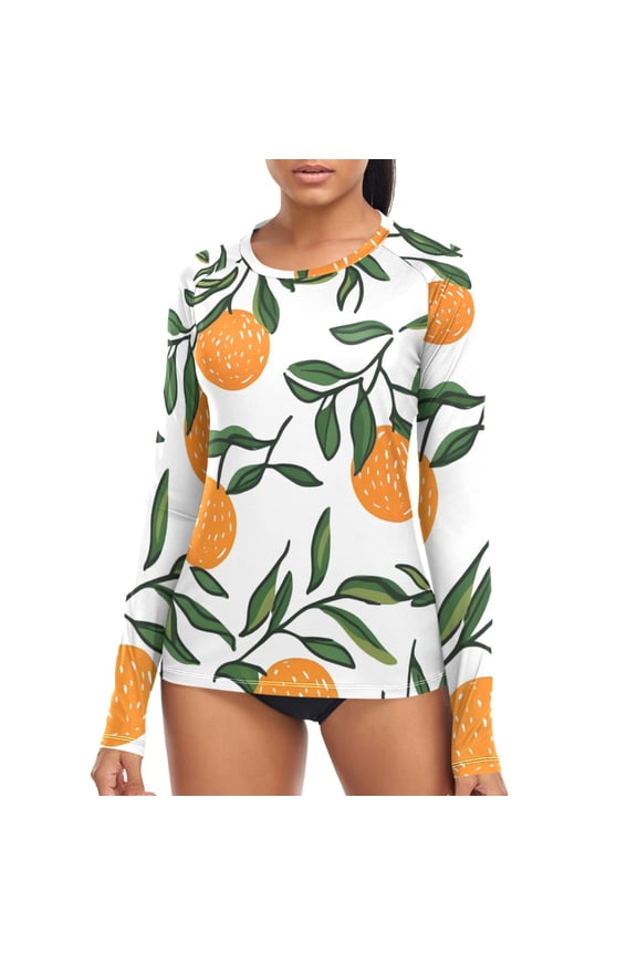 Womens UPF 50+ Sun Shirts Orange Fruits Long Sleeve UV Protection Rash Guard Tops S