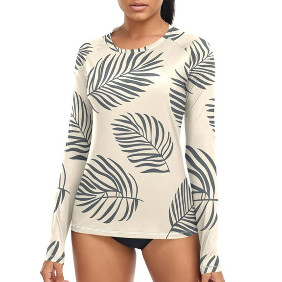 joogoo Womens UPF 50  Sun Shirts Palm Leaf Long Sleeve UV Protection Rash Guard Tops M