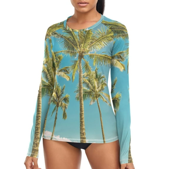 joogoo Womens UPF 50 Sun Shirts Palm Tree Summer Blue Sky Long Sleeve UV Protection Rash Guard Tops S