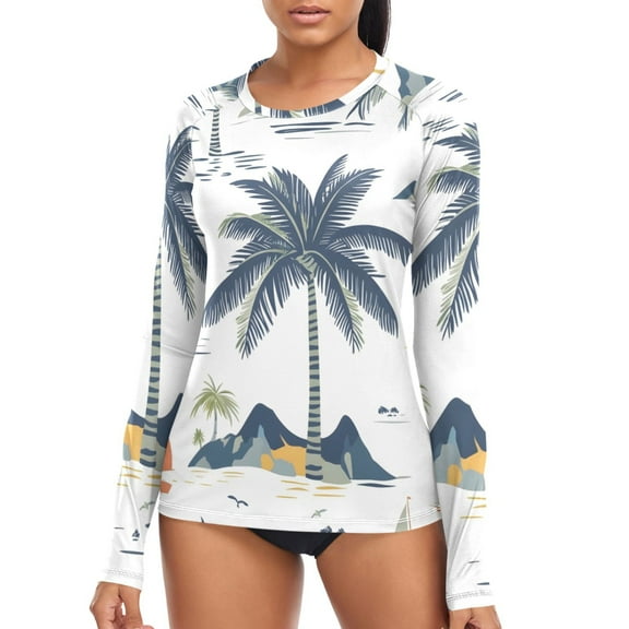 joogoo Womens UPF 50 Sun Shirts Palm Tree-a2 Long Sleeve UV Protection Rash Guard Tops L