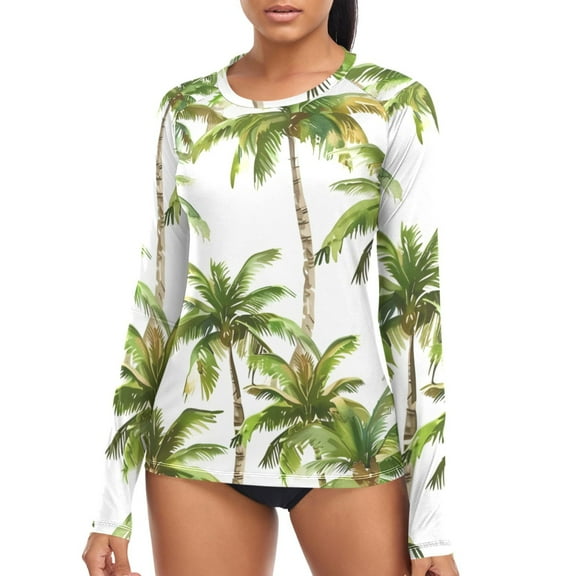 joogoo Womens UPF 50  Rash Guard Palm Trees Summer Long Sleeve UV Protection Sun Shirts Tops XS