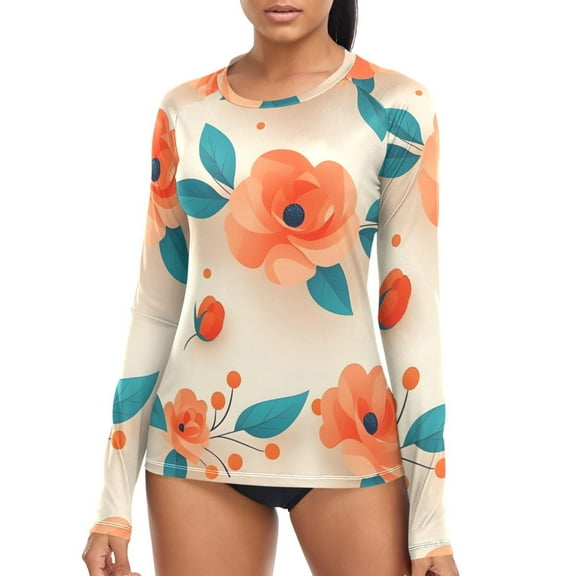 joogoo Womens UPF 50 Sun Shirts Peony Flower Long Sleeve UV Protection Rash Guard Tops XL