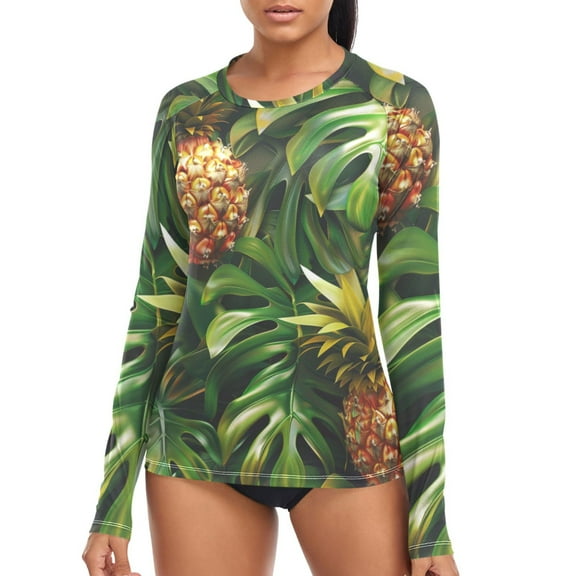joogoo Womens UPF 50  Sun Shirts Pineapple Tropical Palm Leaves Long Sleeve UV Protection Rash Guard Tops XL