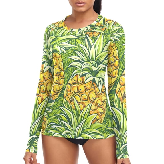 joogoo Womens UPF 50+ Sun Shirts Pineapples Long Sleeve UV Protection Rash Guard Tops M