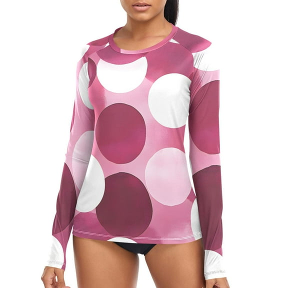 joogoo Womens UPF 50  Sun Shirts Polka Dots Pink Long Sleeve UV Protection Rash Guard Tops XS