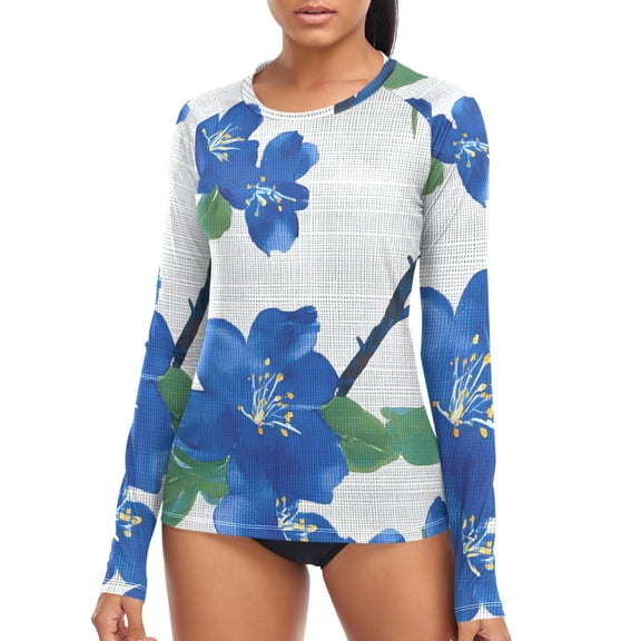 joogoo Womens UPF 50  Sun Shirts Retro Artistic Flower Long Sleeve UV Protection Rash Guard Tops S
