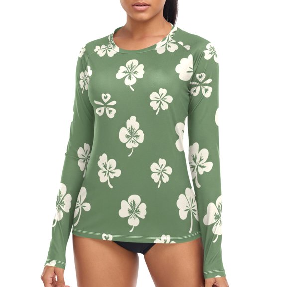joogoo Womens UPF 50 Rash Guard Retro Clovers Long Sleeve UV Protection Sun Shirts Tops XL