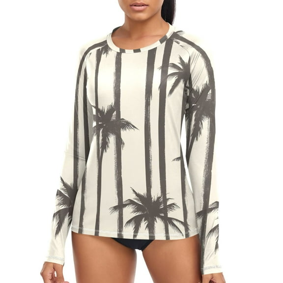 joogoo Womens UPF 50  Sun Shirts Retro Palm Tree Long Sleeve UV Protection Rash Guard Tops S