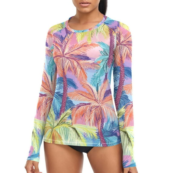 joogoo Womens UPF 50+ Sun Shirts Retro Palm Tree-a1 Long Sleeve UV Protection Rash Guard Tops M