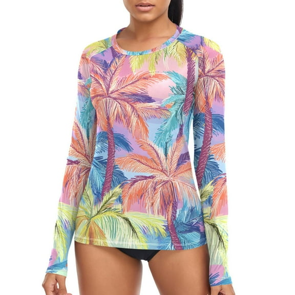joogoo Womens UPF 50+ Sun Shirts Retro Palm Tree-a1 Long Sleeve UV Protection Rash Guard Tops S