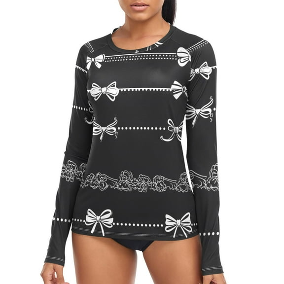 joogoo Womens UPF 50  Rash Guard Romantic Bows Long Sleeve UV Protection Sun Shirts Tops L