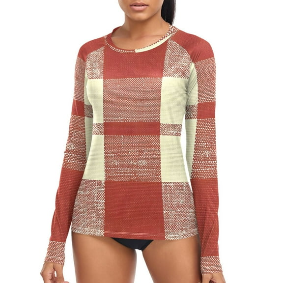 joogoo Womens UPF 50  Rash Guard Rustic Checkered Long Sleeve UV Protection Sun Shirts Tops XL