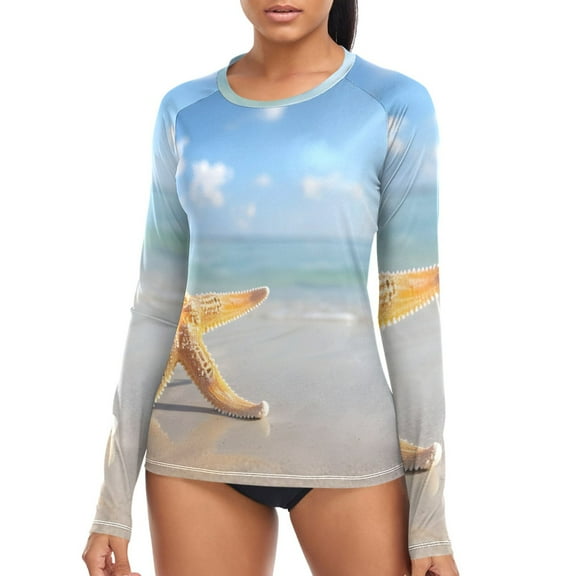 joogoo Womens UPF 50 Sun Shirts Sea Star on Summer Beach Long Sleeve UV Protection Rash Guard Tops XL