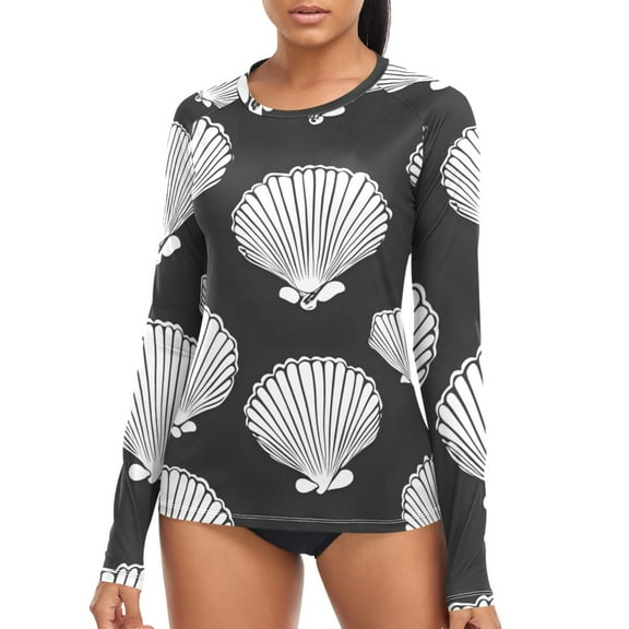 joogoo Womens UPF 50  Rash Guard Seashells Long Sleeve UV Protection Sun Shirts Tops XS