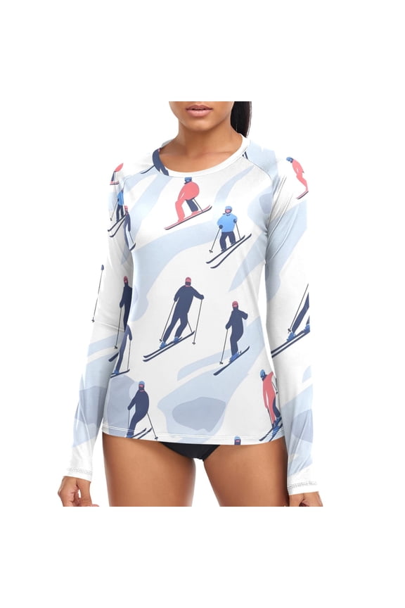 Womens UPF 50+ Rash Guard Skater Winter Long Sleeve UV Protection Sun Shirts Tops S