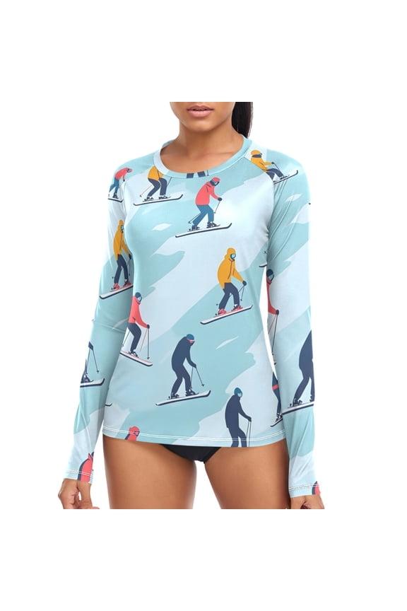 Womens UPF 50+ Rash Guard Skating on Winter Long Sleeve UV Protection Sun Shirts Tops M