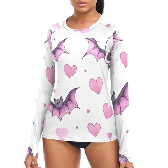 joogoo Womens UPF 50+ Sun Shirts Skull Bats Hearts Long Sleeve UV Protection Rash Guard Tops M